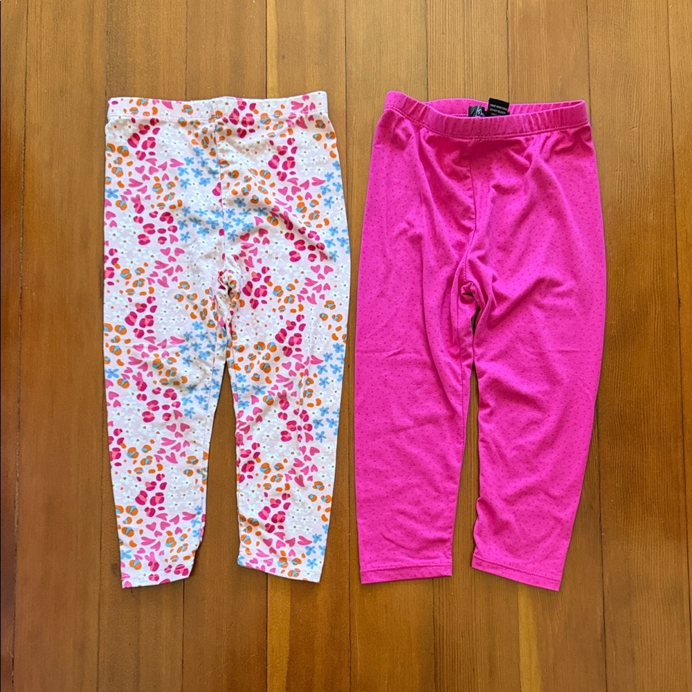 Girls' Pink & Multicolor Heart Print Leggings - 2 Pack